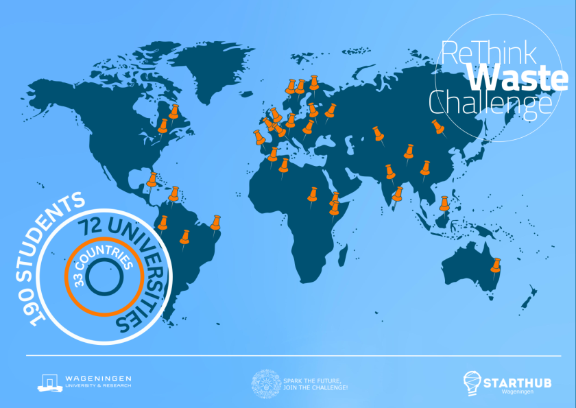 190 studenten van vijf continenten doen mee met de ReThink Waste Challenge. 190 studenten van vijf continenten doen mee met de ReThink Waste Challenge.