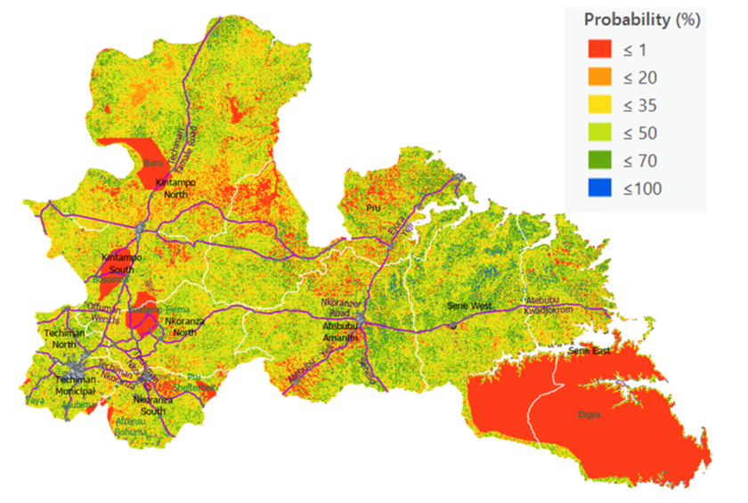 Suitability map of rain water harvesting for irrigation under current conditions. Suitability map of rain water harvesting for irrigation under current conditions.